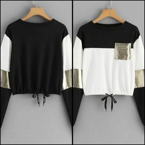 #156 NWOT SHEIN Color Block Gold Metallic Jawstring Sweatshirt